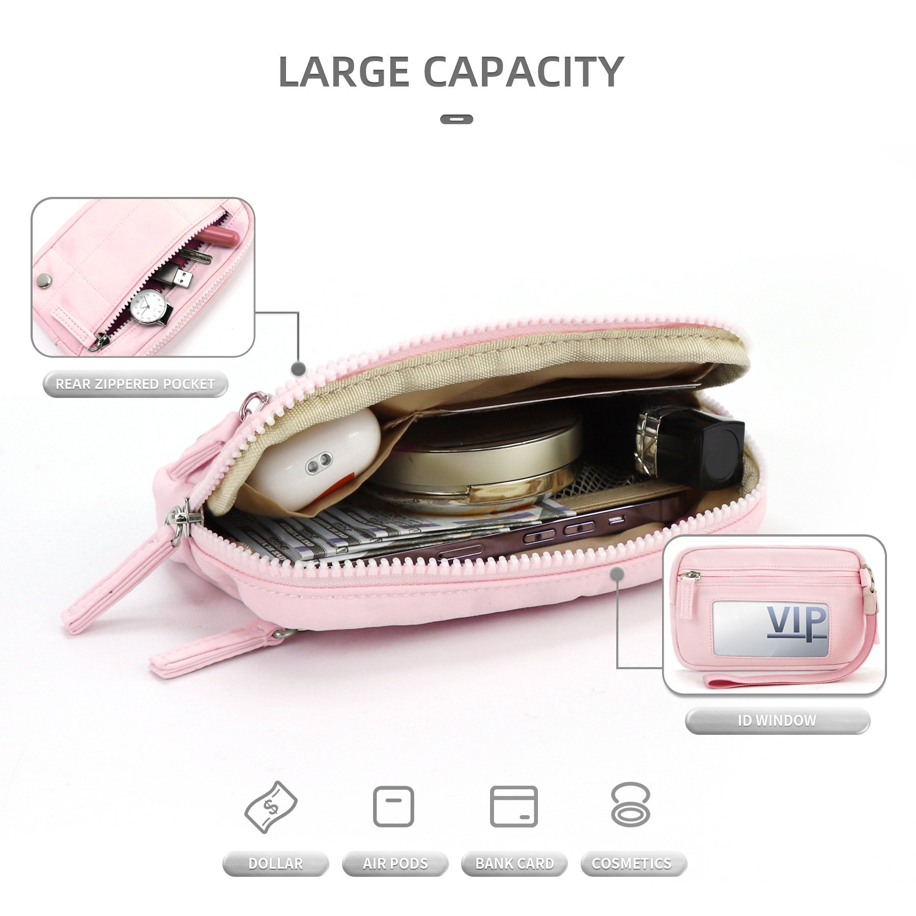 Multifunctional 2024 Popular Portable Waterproof Clear ID Card Pocket Woman Small Nylon Zipper Money Purse