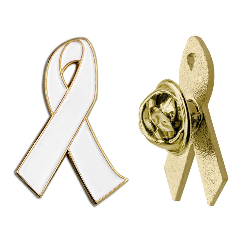 Wholesale Custom Logo Awareness Souvenir Badge Enamel White Awareness Small Kids Ribbon Badge Holder Mental Health Lapel Pins
