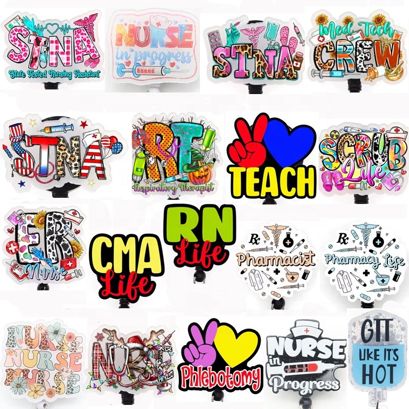 Wholesale Custom Glitter Plastic Medical Letters Badge Reel Student Nurse Scrub Life Acrylic Badge Holder