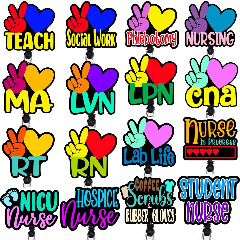 Wholesale Custom Glitter Plastic Medical Letters Badge Reel Student Nurse Scrub Life Acrylic Badge Holder