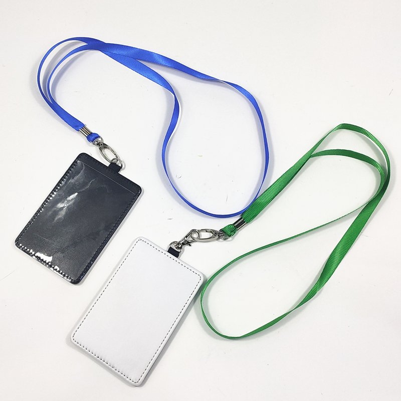 Sublimation blank custom PU Leather Vertical badge holder id card cover with lanyard