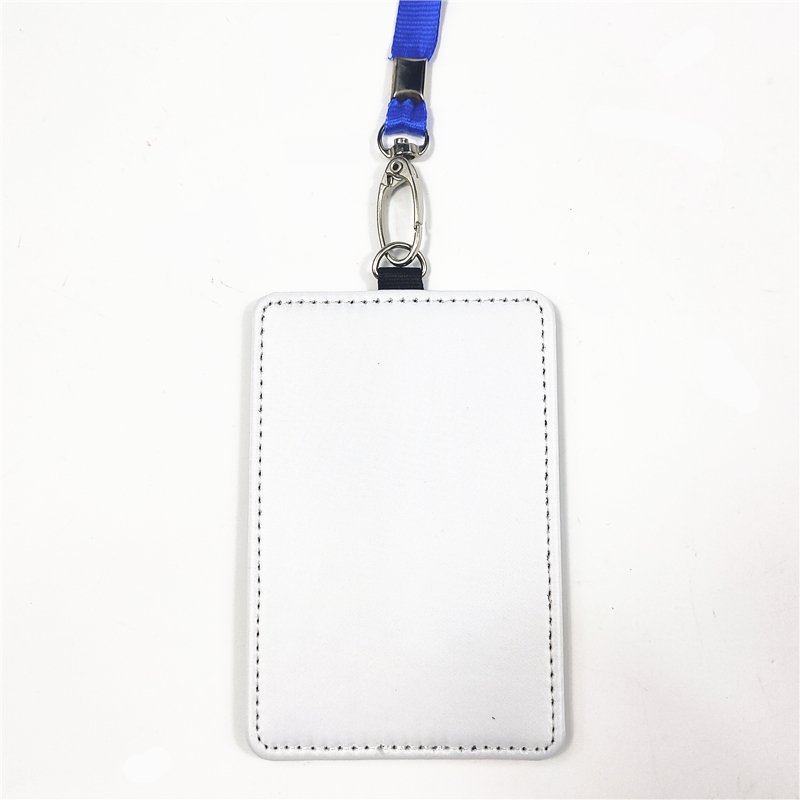 Sublimation blank custom PU Leather Vertical badge holder id card cover with lanyard