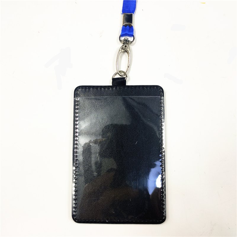 Sublimation blank custom PU Leather Vertical badge holder id card cover with lanyard