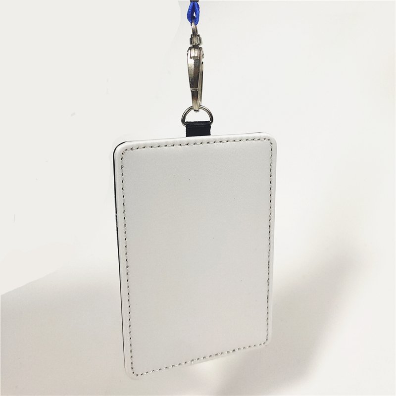Sublimation blank custom PU Leather Vertical badge holder id card cover with lanyard