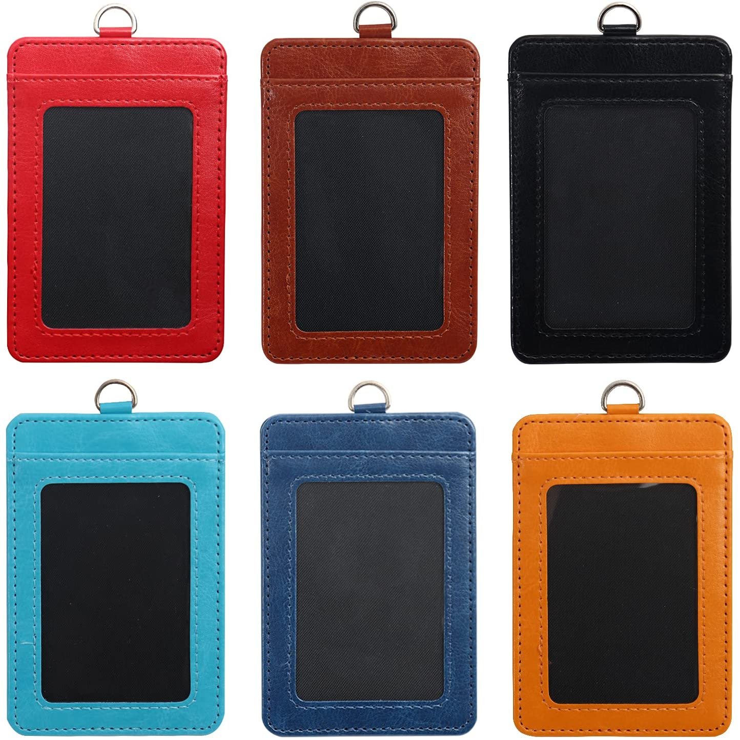 Badge Holders with Detachable Neck Lanyard Strap, Vertical PU Leather ID Badge Card Holder
