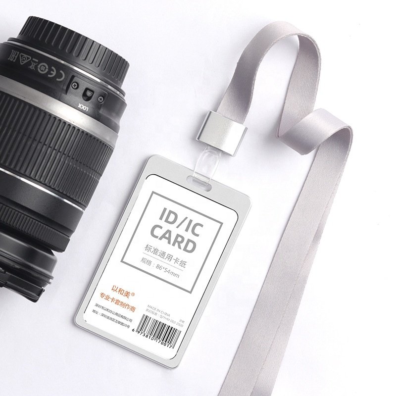 Promotion Aluminum alloy staff vertical id card badge holder with lanyard Business Cover Metal Card Sleeve