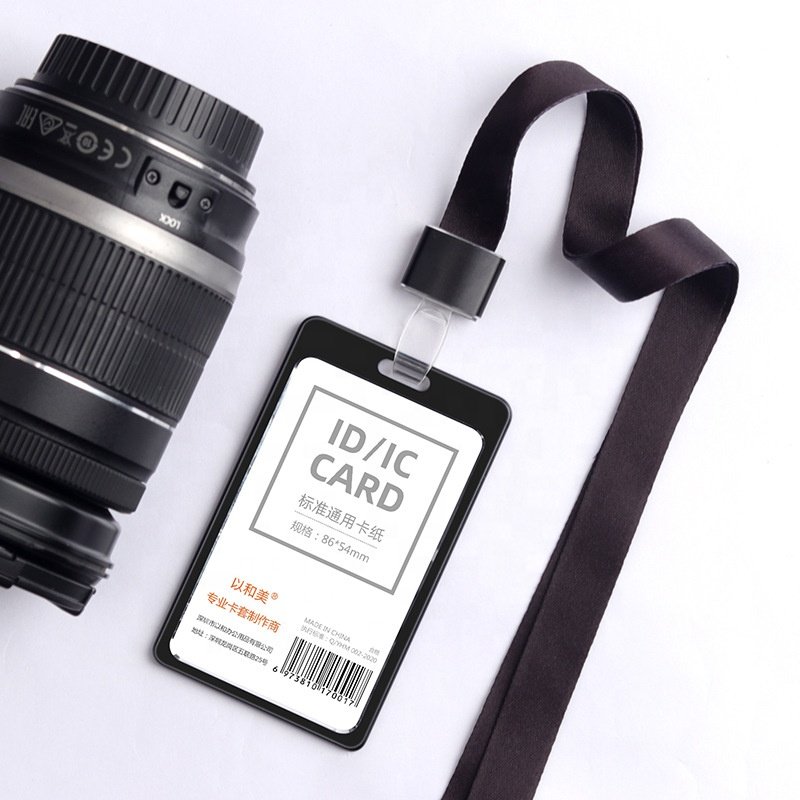 Promotion Aluminum alloy staff vertical id card badge holder with lanyard Business Cover Metal Card Sleeve