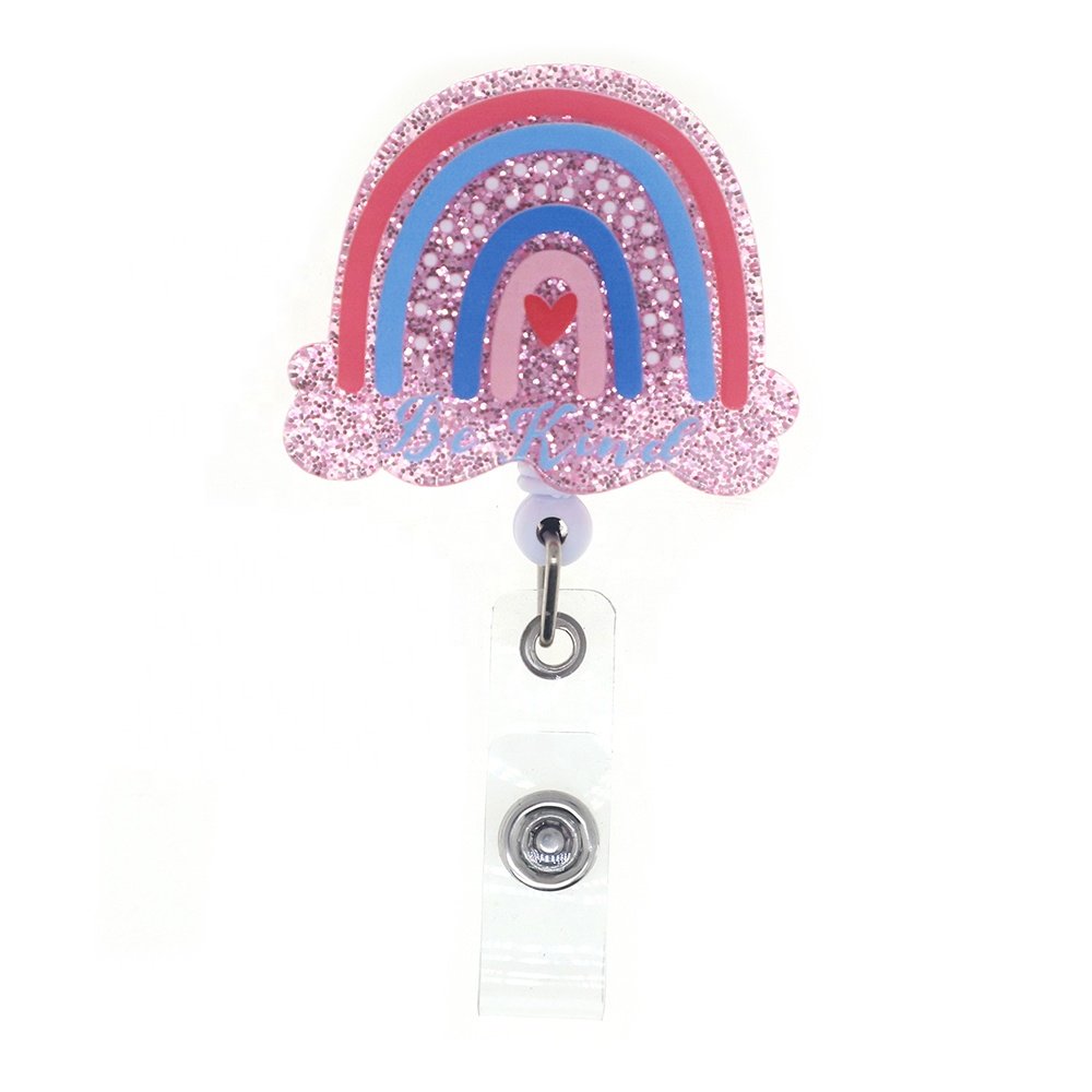 Wholesale Cartoon Bandage Pill Rainbow Syringe Glitter Acrylic Retractable Badge Reel For Office Nurses Doctors Accessories