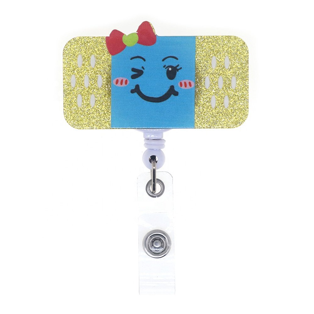 Wholesale Cartoon Bandage Pill Rainbow Syringe Glitter Acrylic Retractable Badge Reel For Office Nurses Doctors Accessories
