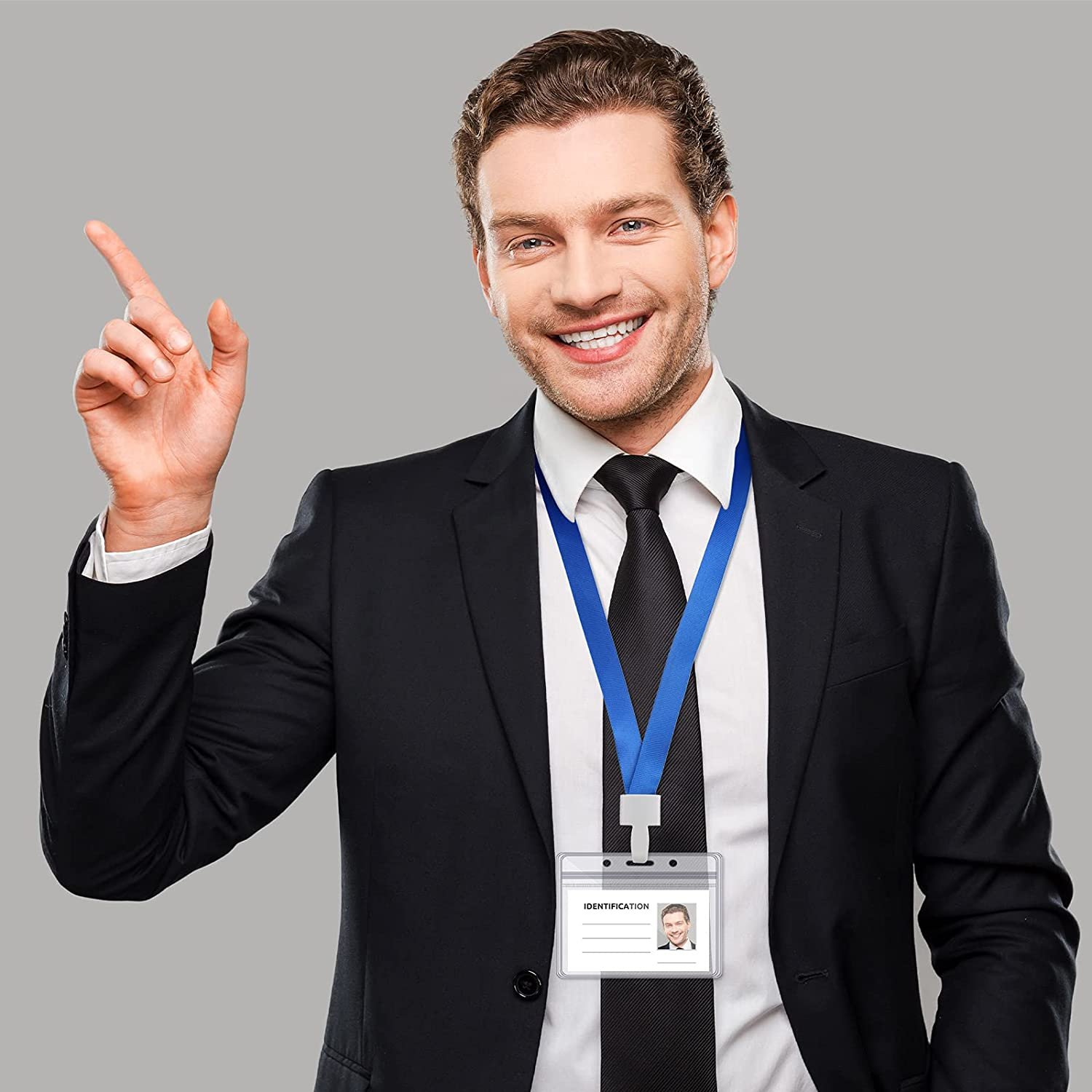 Clear Plastic Horizontal ID Card Name Badge Holder, Transparent PVC waterproof Name Badge ID Card sleeves for schools, offices