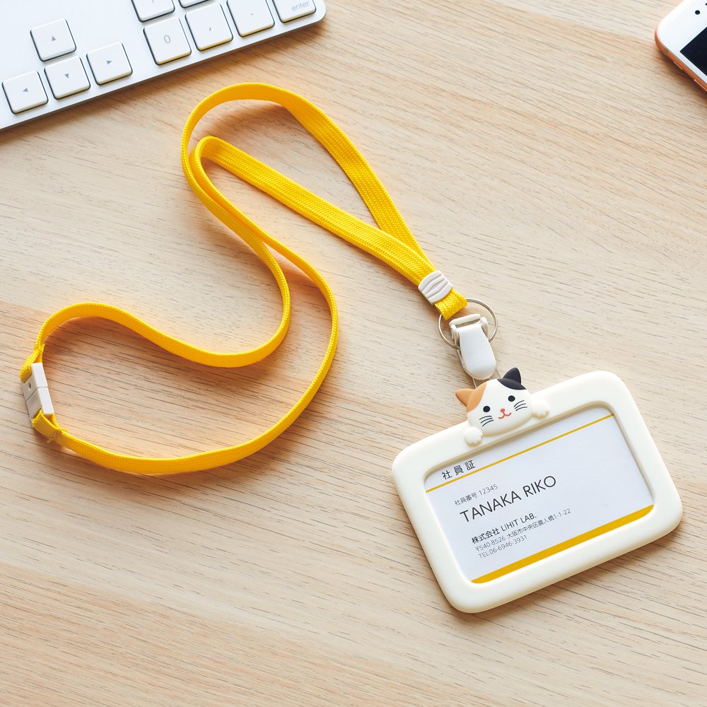 LIHITLAB Kawaii Japanese Animal Silicon Card Holder Business Cards Employee IDs Work Passes Office Use Entrance Badge Holder