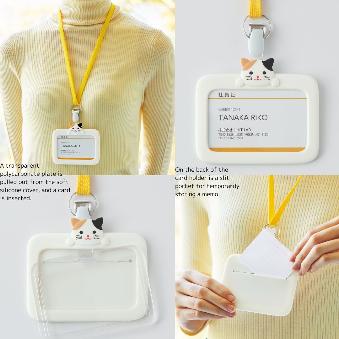 LIHITLAB Kawaii Japanese Animal Silicon Card Holder Business Cards Employee IDs Work Passes Office Use Entrance Badge Holder