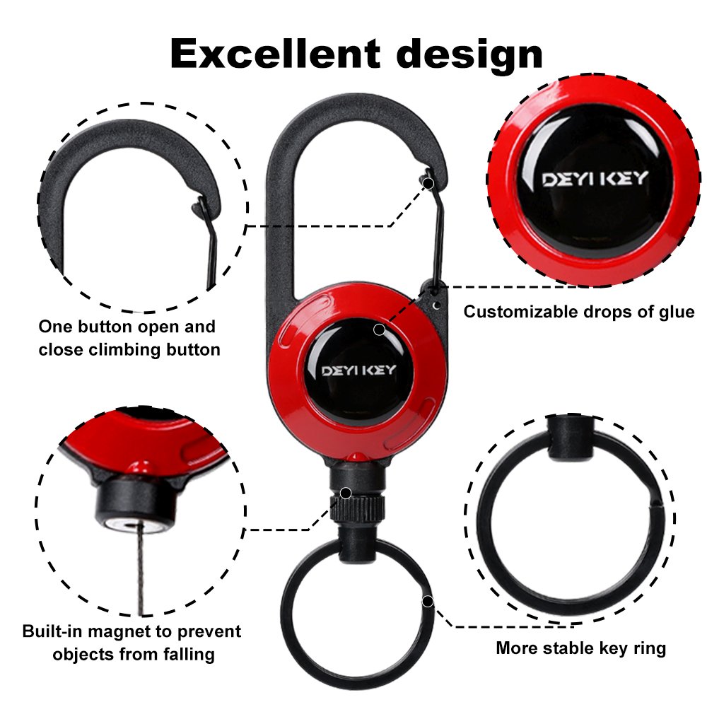 Multifunctional High Stretch Easy To Pull D Hook Stainless Steel Heavy Duty Metal Id Reractable Badge Holder With Carabine Reel