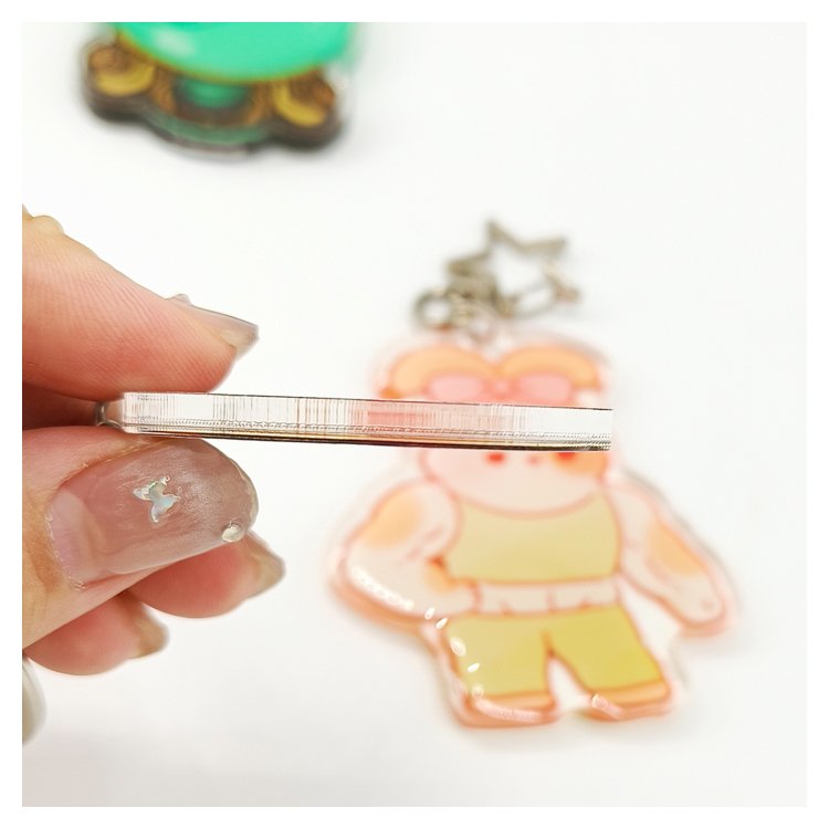 Wholesale Mini Flatback Blue Glass Glow in the Dark Glitter Acrylic Custom Badge Holders Holographic Keychains standee