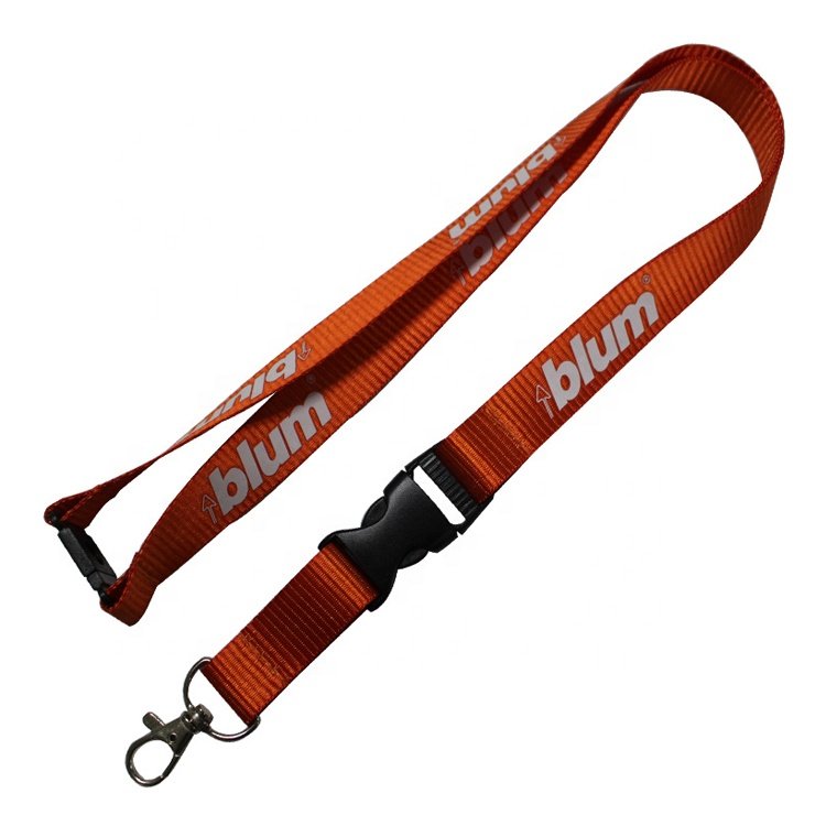 Custom Silk Screen Printing or Sublimation Logo Polyester Lanyard Rope with Safety Clip Quick Release Buckle Metal Tigger Hook