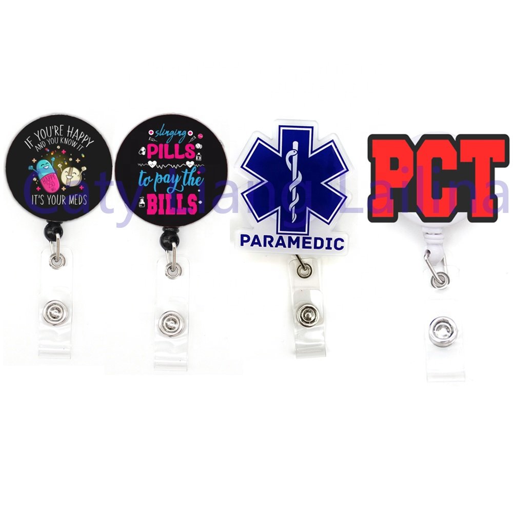 New Design PCT Paramedic Pill Acrylic Plastic Badge Reel Office Medical Nurse Accessories Badge Holder Gift Decoration