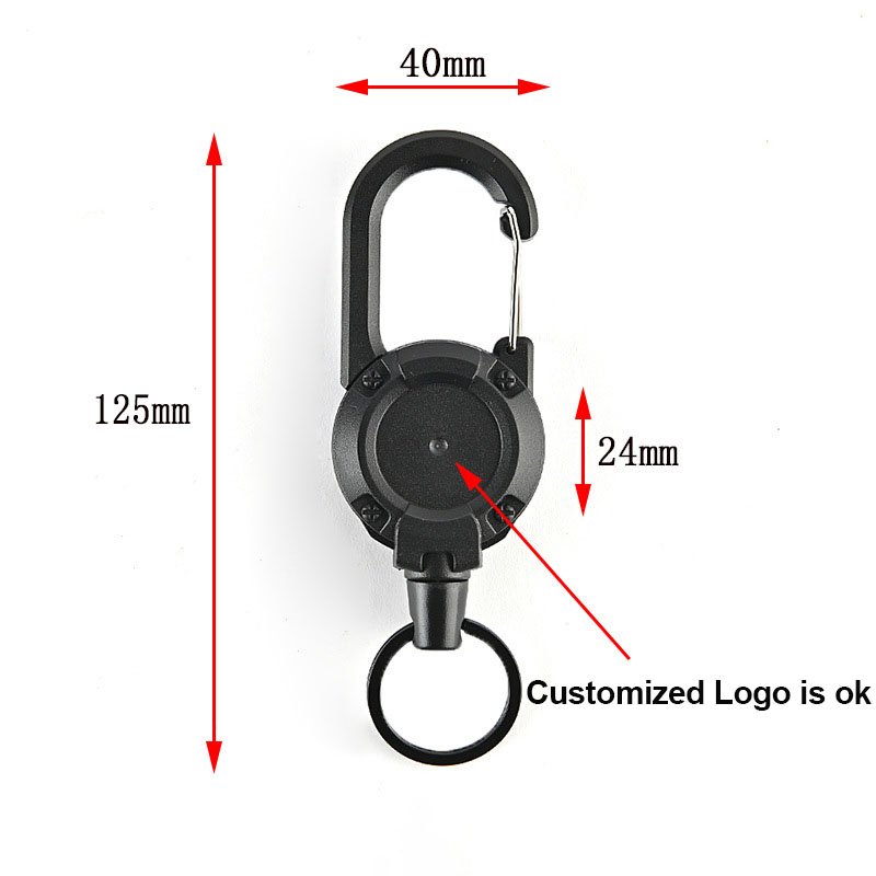 Retractable Keychain Heavy Duty Carabiner Badge Holder, Tactical ID Badge Reel with 60cm Steel Retractable Cord