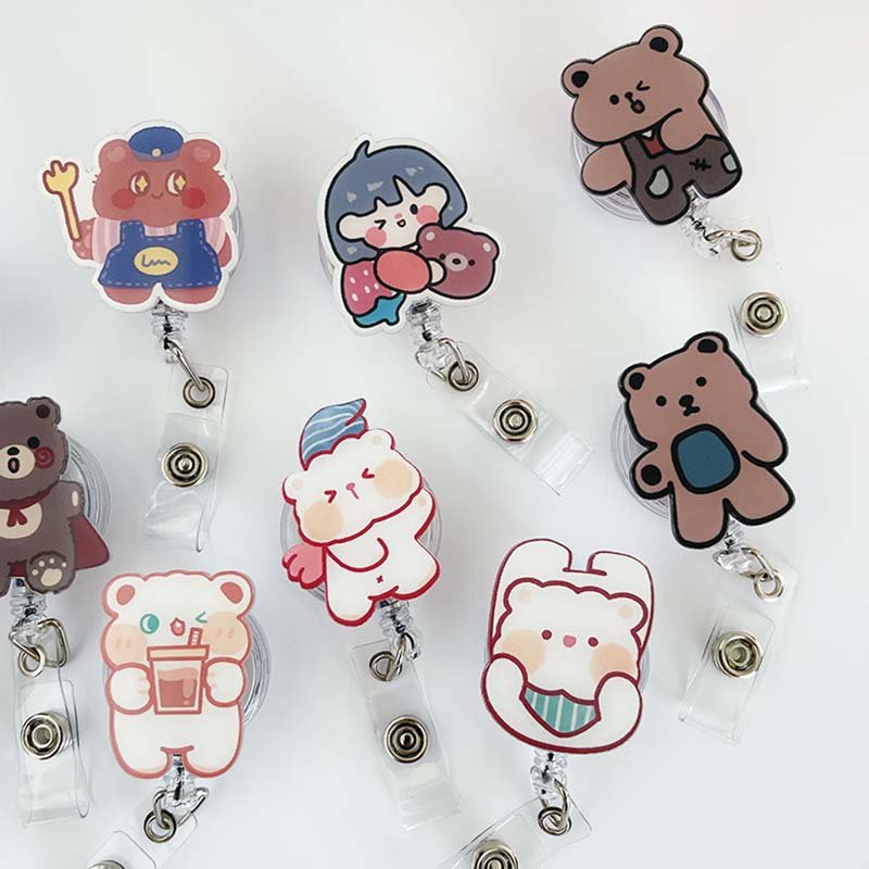 cartoon easy-to-pull buckle retractable doctor and nurse work card badge card set easy-to-pull clip lanyard clip Badge Holder
