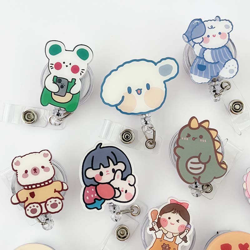 cartoon easy-to-pull buckle retractable doctor and nurse work card badge card set easy-to-pull clip lanyard clip Badge Holder