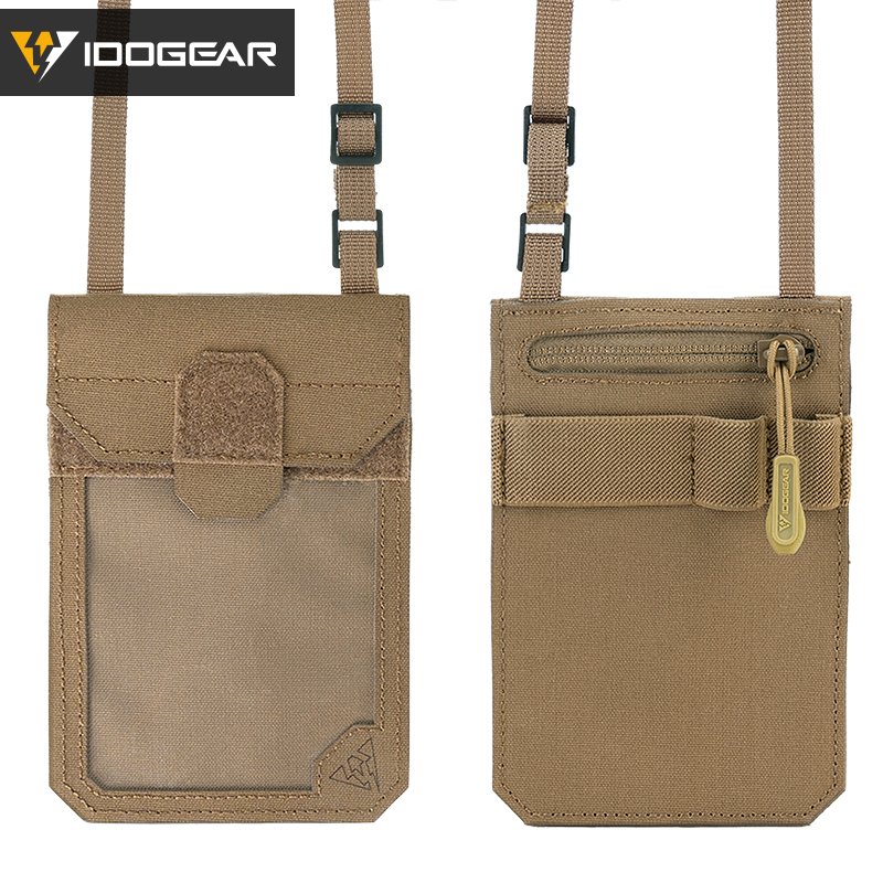 IDOGEAR Tactical ID Card Holder Credit Card Pouch Coyote Brown Business Lanyard Zipper ID Card Holder Badge Holders