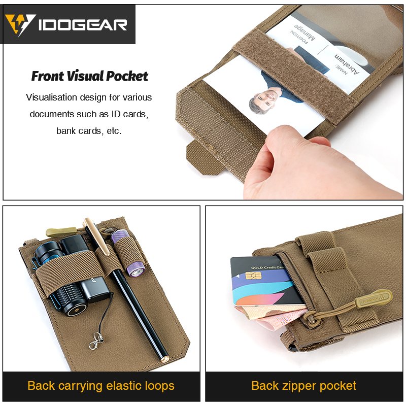 IDOGEAR Tactical ID Card Holder Credit Card Pouch Coyote Brown Business Lanyard Zipper ID Card Holder Badge Holders