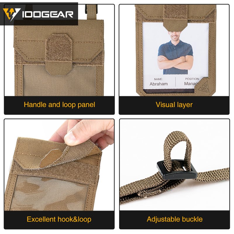 IDOGEAR Tactical ID Card Holder Credit Card Pouch Coyote Brown Business Lanyard Zipper ID Card Holder Badge Holders