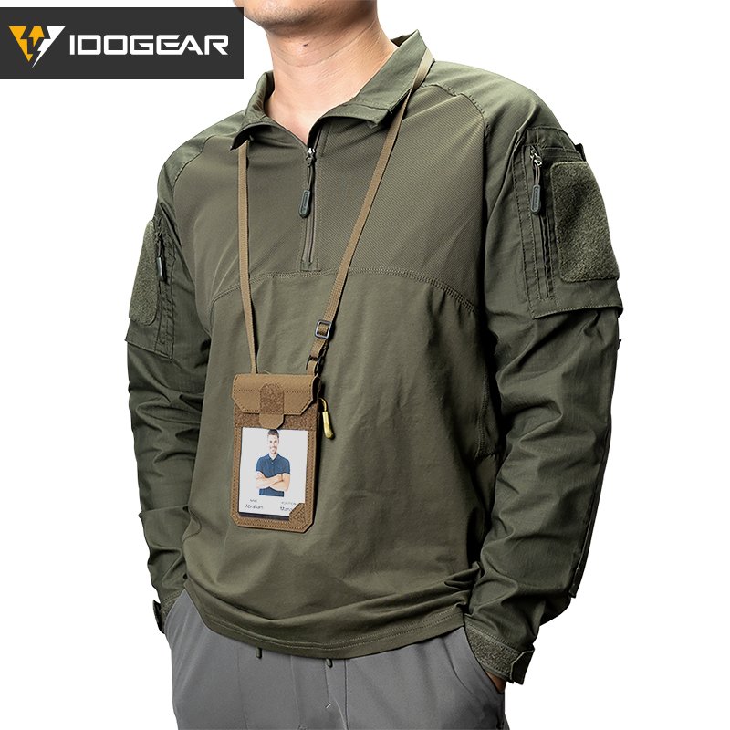 IDOGEAR Tactical ID Card Holder Credit Card Pouch Coyote Brown Business Lanyard Zipper ID Card Holder Badge Holders