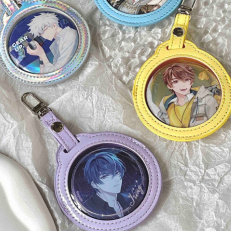 Can Badge Charm Keychain leather carton holder 75mm 58mm Can Badge Cover Leather Can Badge Case for Tin Batches