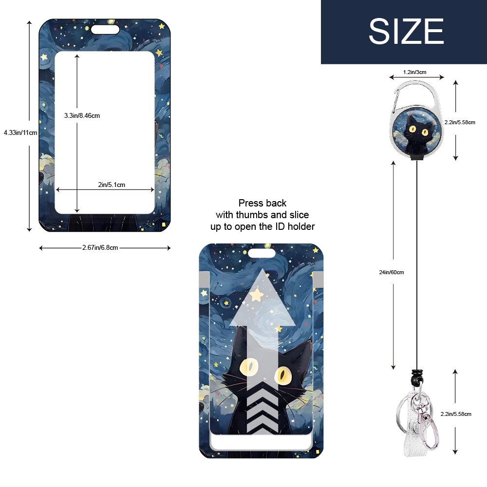 Cute Cat Under The Stars ID badge holders with retractable reel badge holder with retractable heavy badge reel