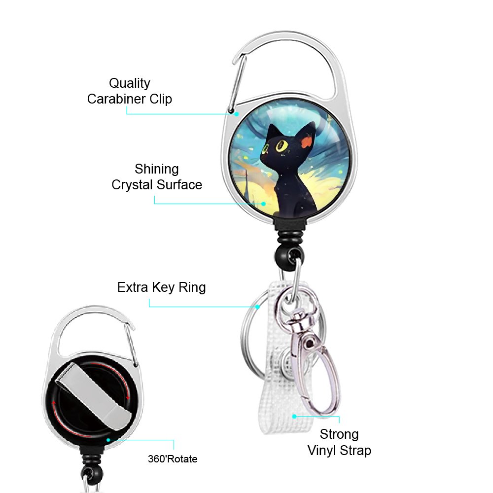 Cute Cat Under The Stars ID badge holders with retractable reel badge holder with retractable heavy badge reel