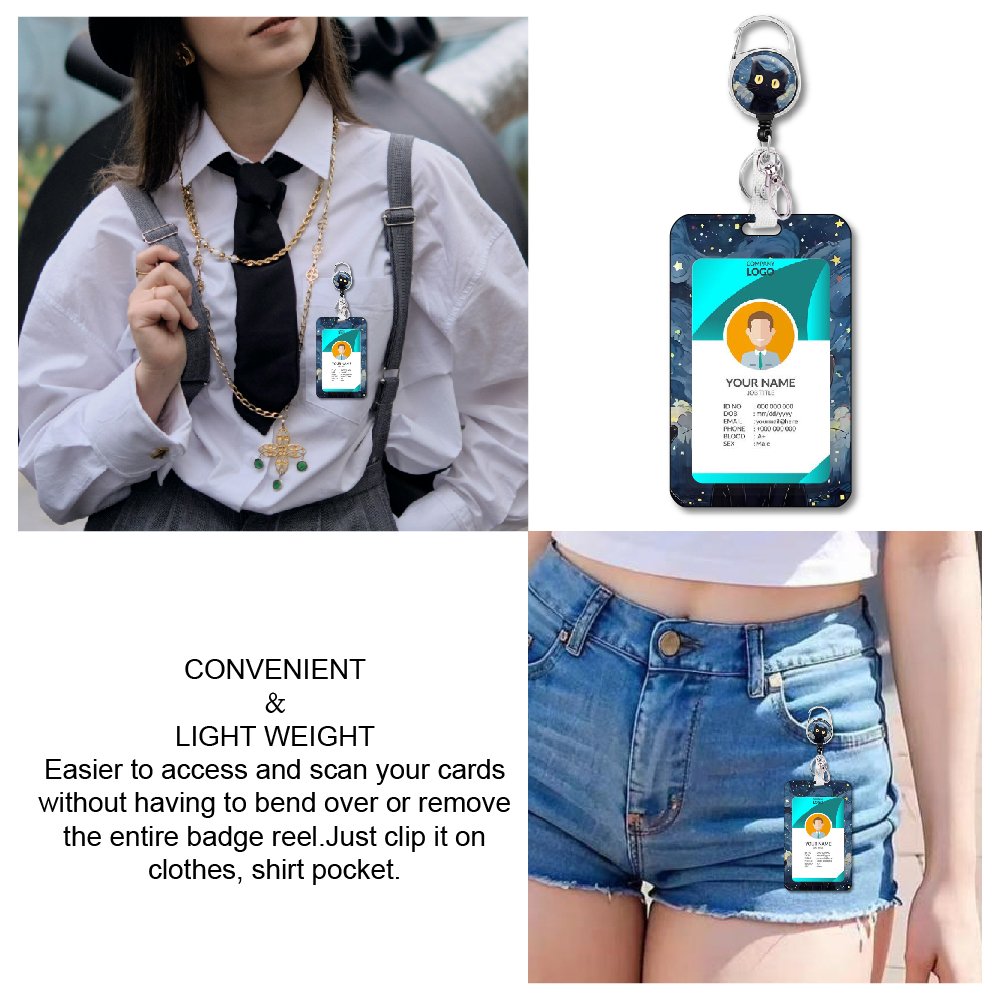 Cute Cat Under The Stars ID badge holders with retractable reel badge holder with retractable heavy badge reel