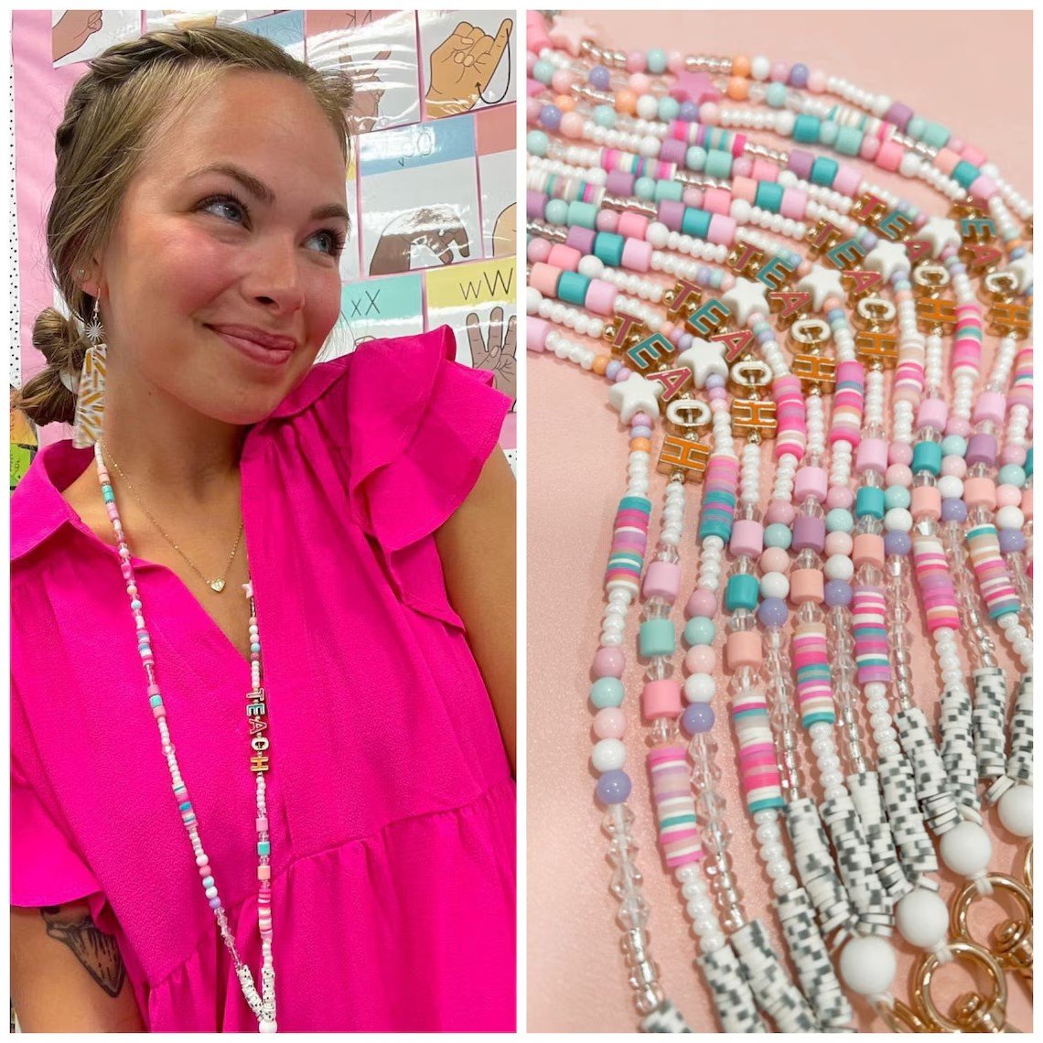 Custom Colorful TEACH Teacher Lanyard Bright Teacher Lanyard ID badge holder Gift For Teacher