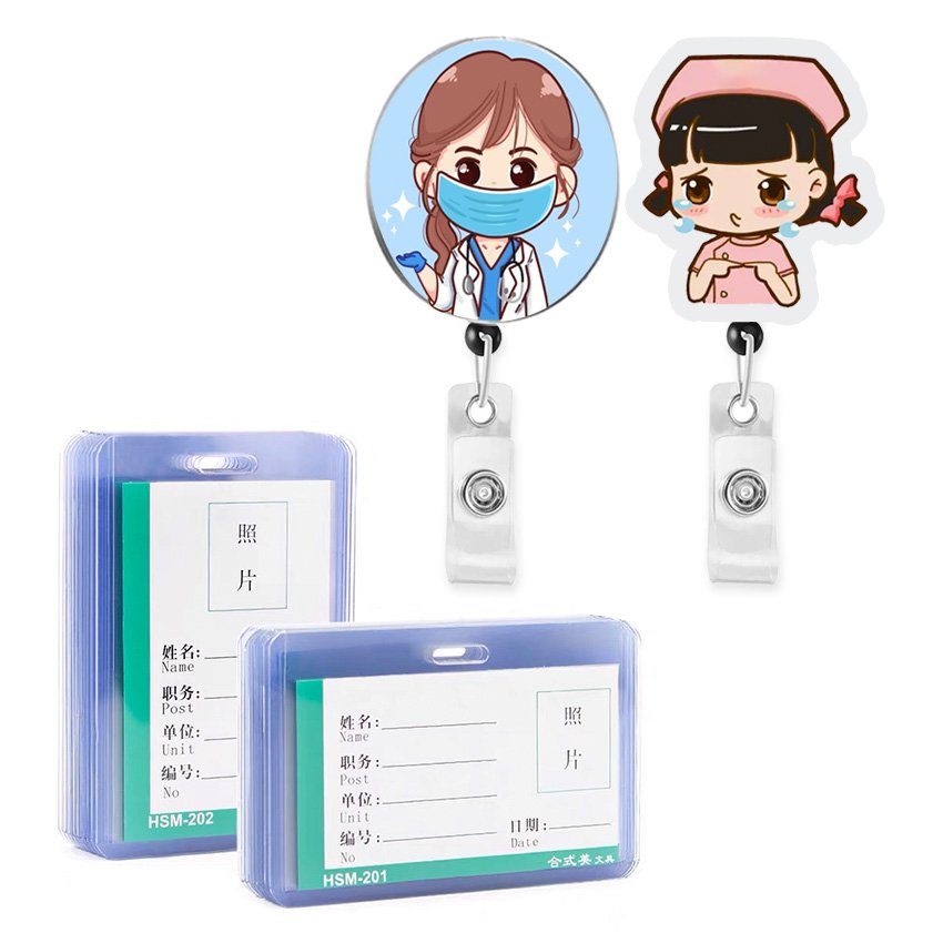 Custom cartoon badge reel retractable id lanyard name tag card badge holder clip doctor nurse office supplies credential holder