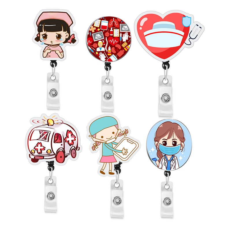 Custom cartoon badge reel retractable id lanyard name tag card badge holder clip doctor nurse office supplies credential holder