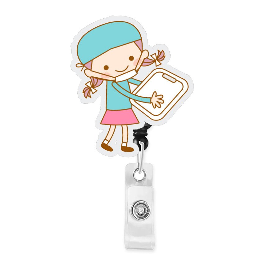 Custom cartoon badge reel retractable id lanyard name tag card badge holder clip doctor nurse office supplies credential holder