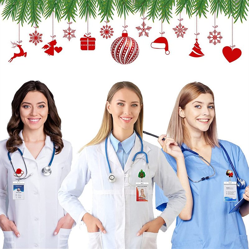 Bestom Nurse Custom Badge Reel Acrylic 2024 Christmas Decorations ID Card Holder Promotional Giveaway Retractable Yoyo Gift