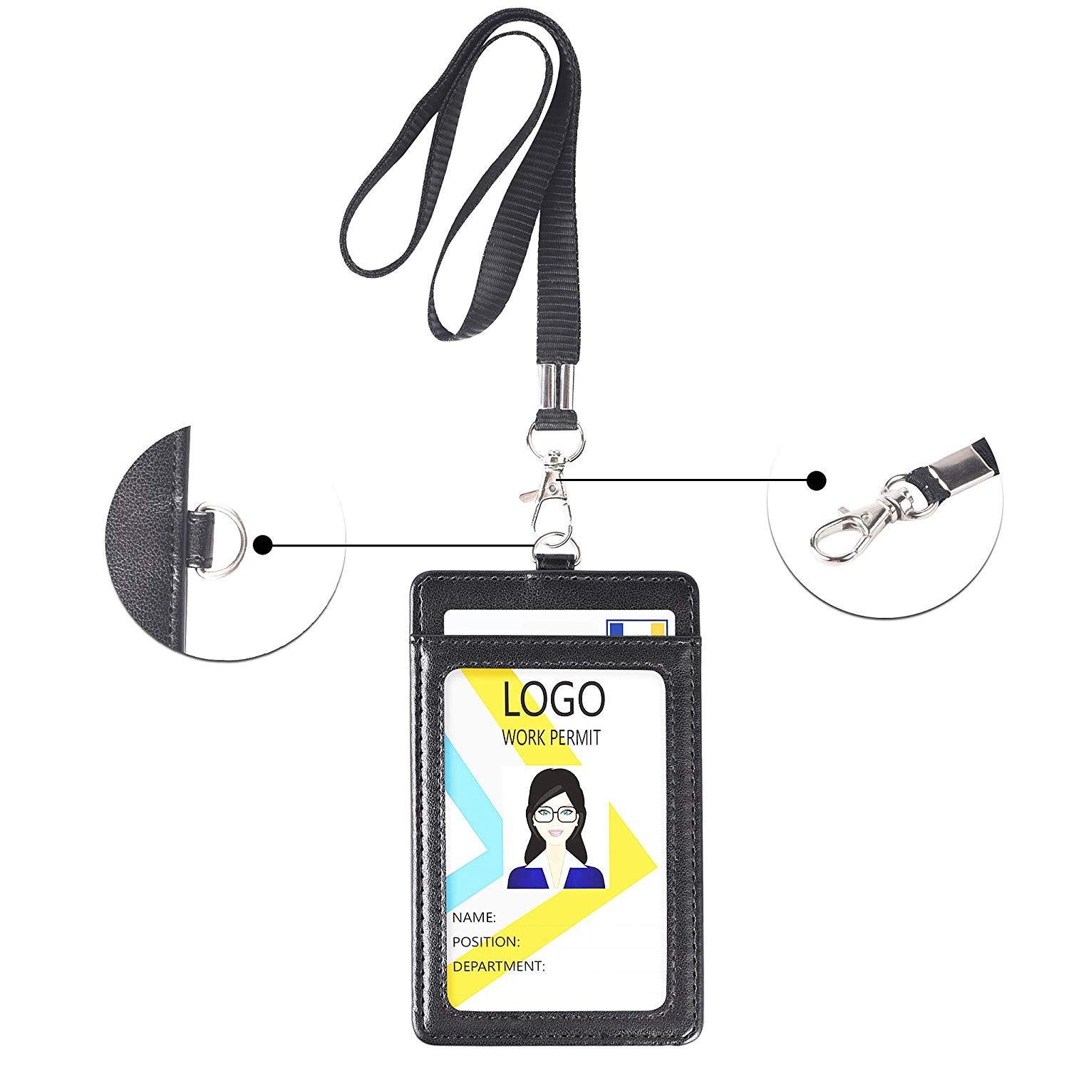 2024 Factory Direct Sales PU Leather ID Name Credit Card Holder Vegan Leather Lanyard With ID Card Badge Holder
