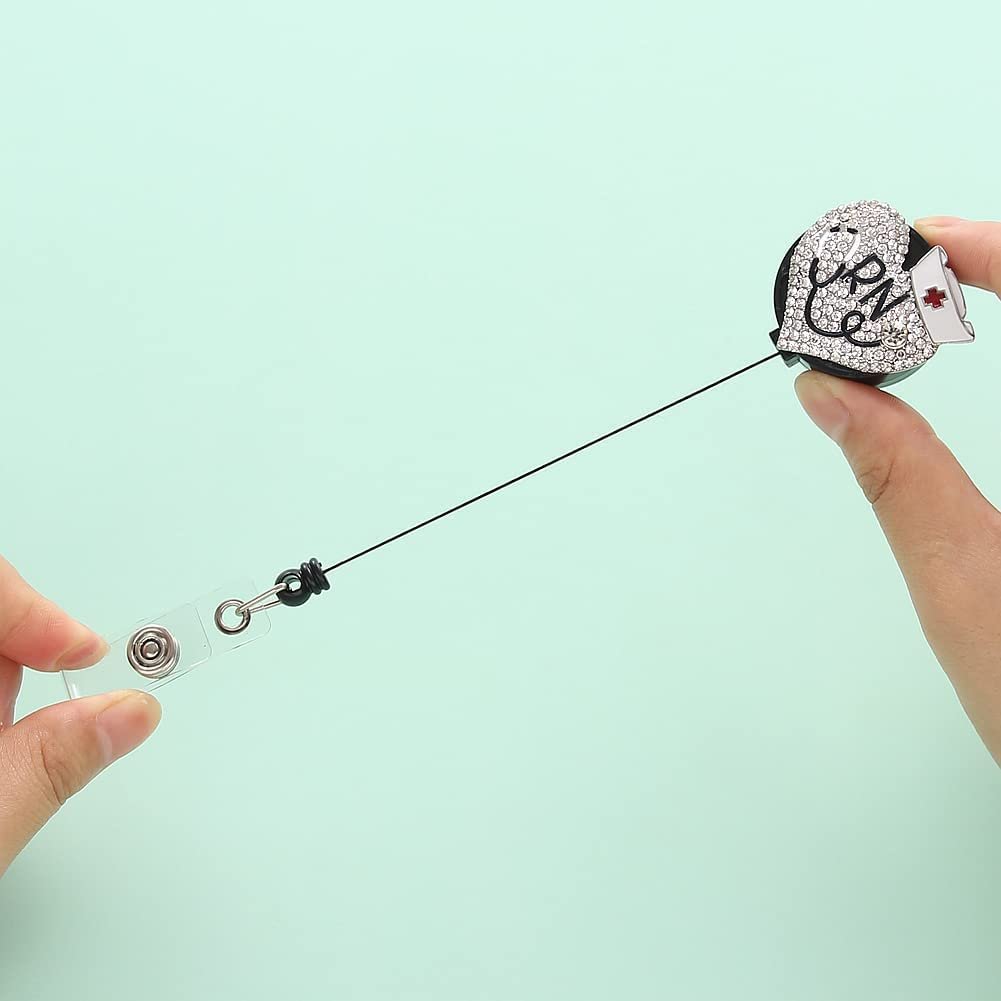 Crystal Heart Nursing Badge Reel Acrylic Retractable Id Card Badge Holder With Clip For Doctor Nurse Teacher Office Worker