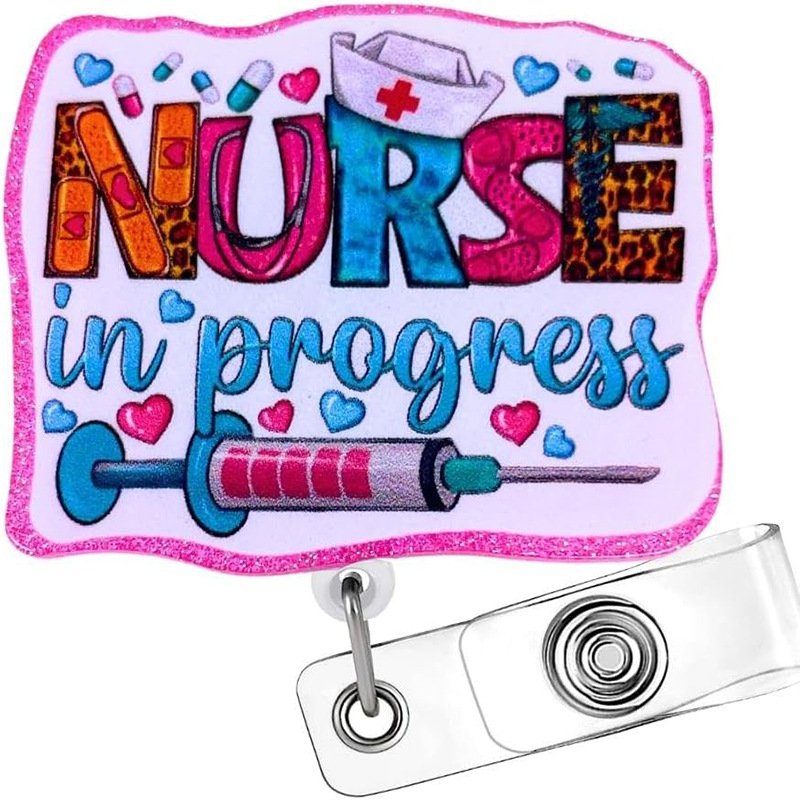 Hot Sale Pink RN BSN Badge Card Glitter Registered Nurse Badge Reel ID Name Card Holder Badge Accessories for Nurse