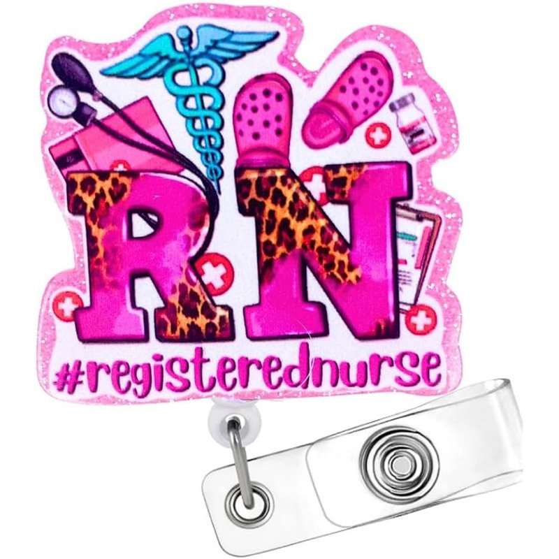 Hot Sale Pink RN BSN Badge Card Glitter Registered Nurse Badge Reel ID Name Card Holder Badge Accessories for Nurse