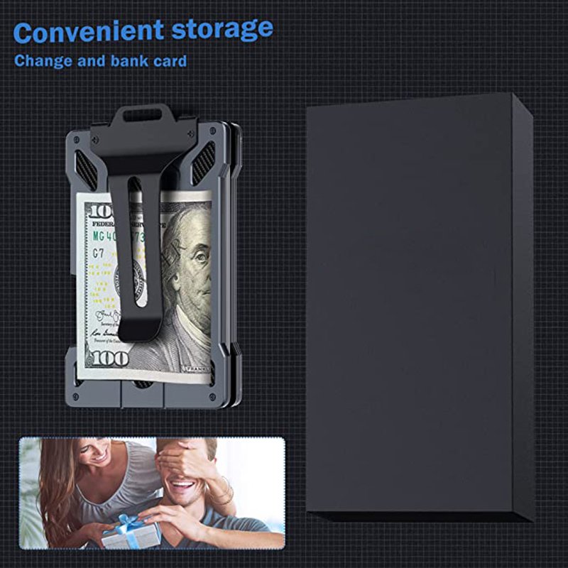 RFID Blocking Wallet Money Clip with Clear Window ID Badge Holder Aluminium Alloy Minimalist Cards Wallet with Money Clip