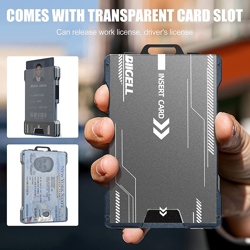 RFID Blocking Wallet Money Clip with Clear Window ID Badge Holder Aluminium Alloy Minimalist Cards Wallet with Money Clip