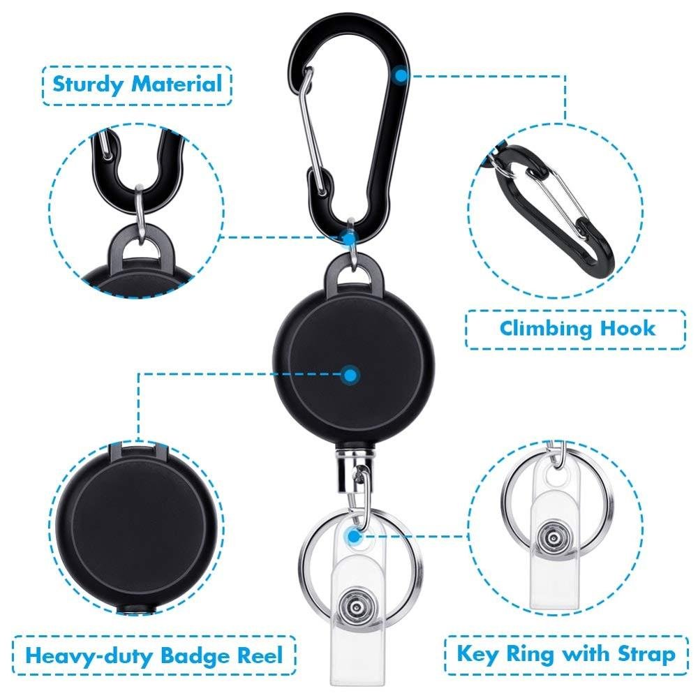 Retractable Keychain Retractable Badge Holder Reel Clip ID Badge Holder with Steel Wire Rope