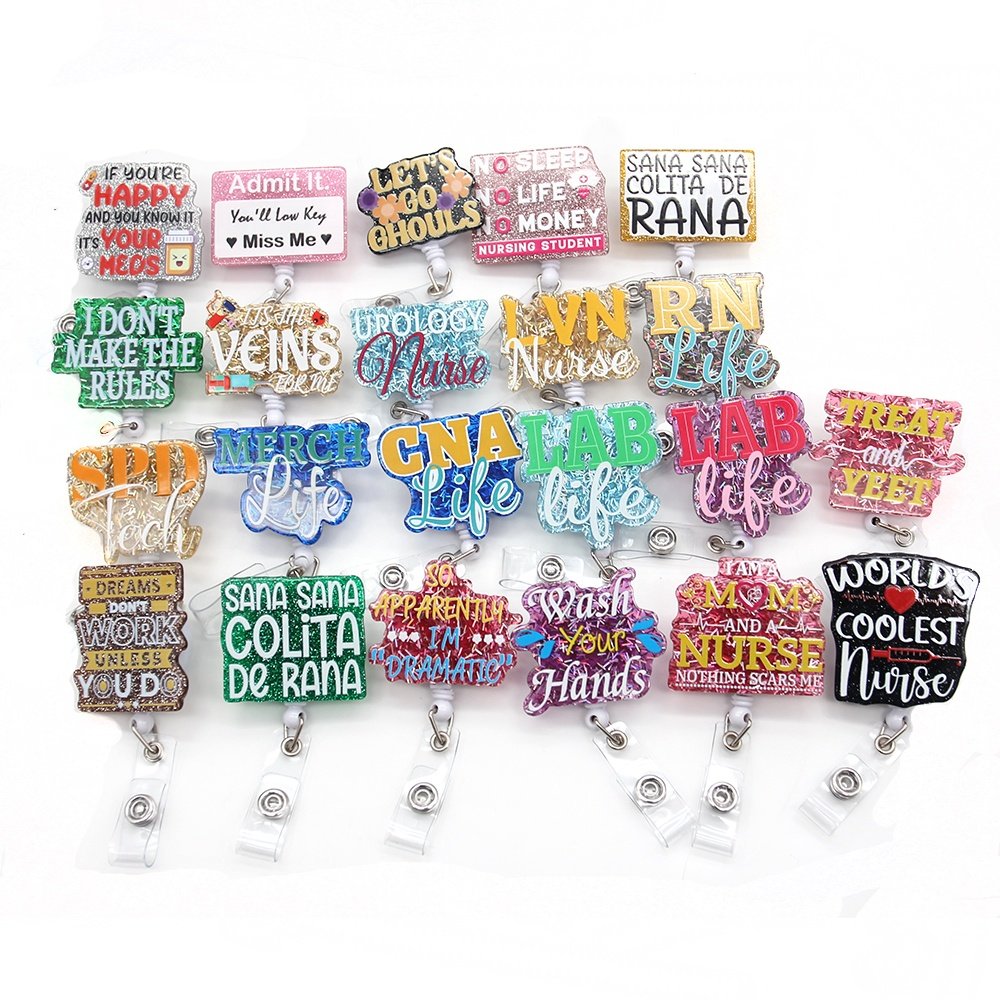 Wholesale Custom LAB RN CNA MERCH LVN Nursing Badge Reel Nurse Accessories Scrub Life Plastic Badge Holder Medical Healthcare