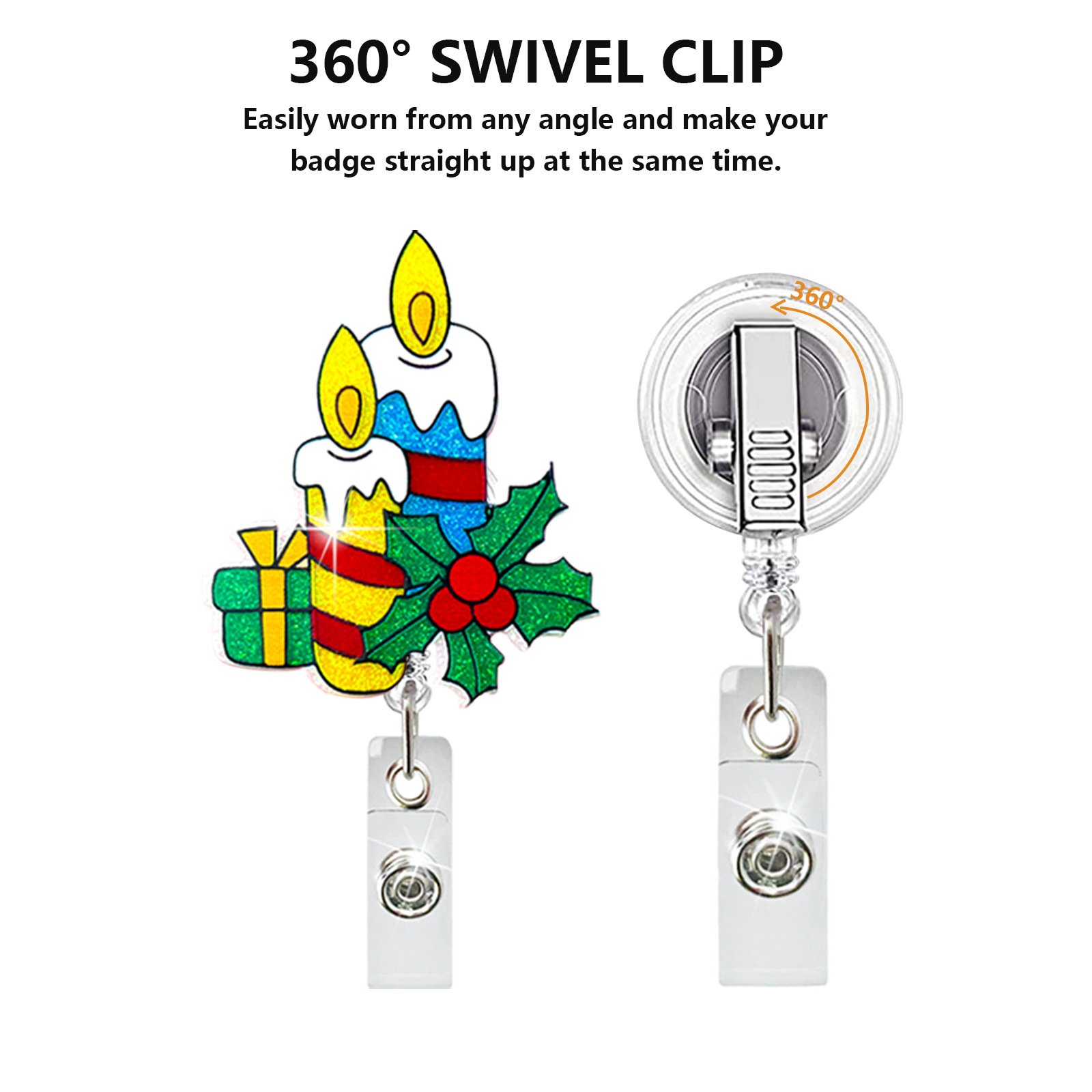 Christmas Acrylic Glitter Shake Badge Reel ID Nurse Name Badge Holder Acrylic Retractable Badge Reel with Alligator Back Clip