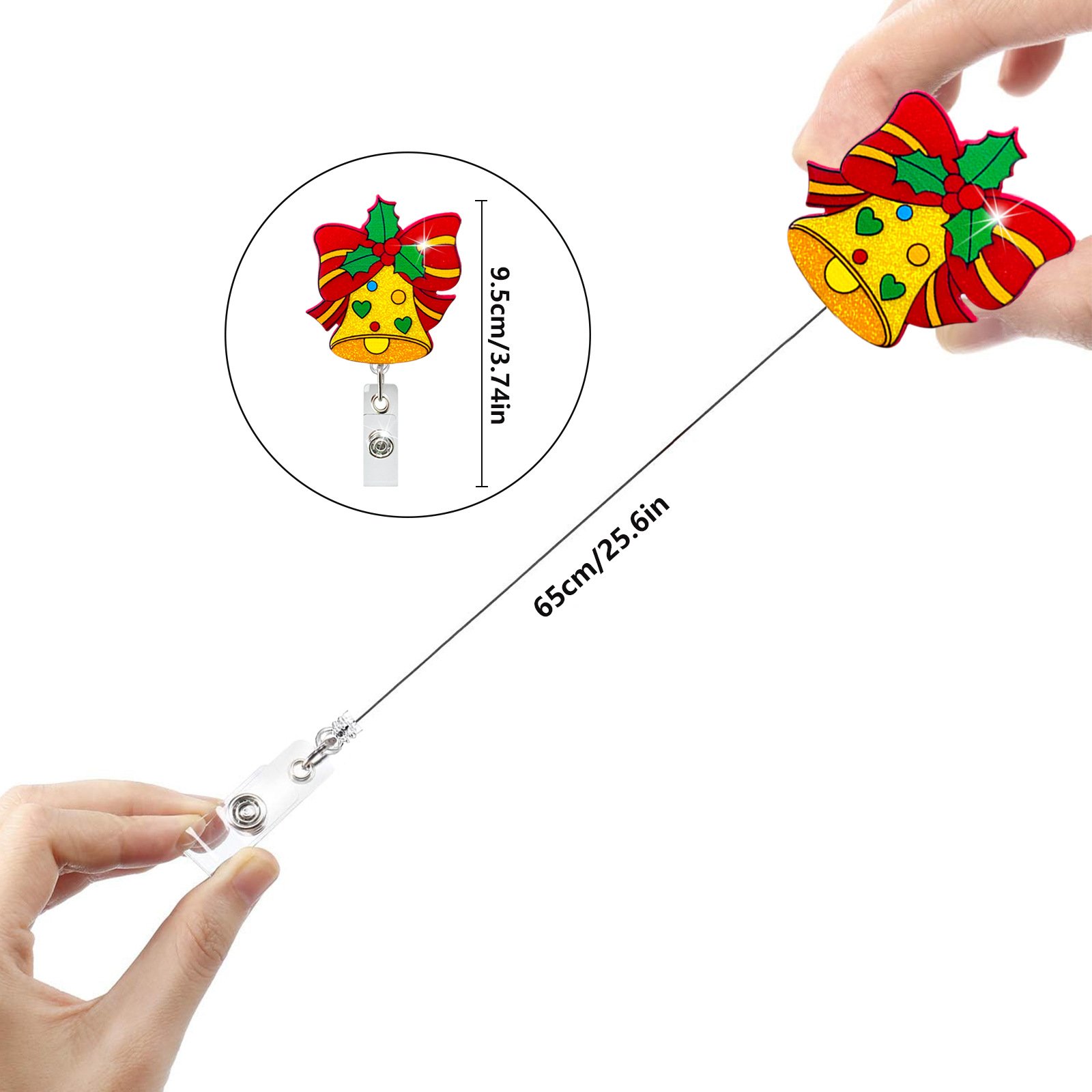 Christmas Acrylic Glitter Shake Badge Reel ID Nurse Name Badge Holder Acrylic Retractable Badge Reel with Alligator Back Clip