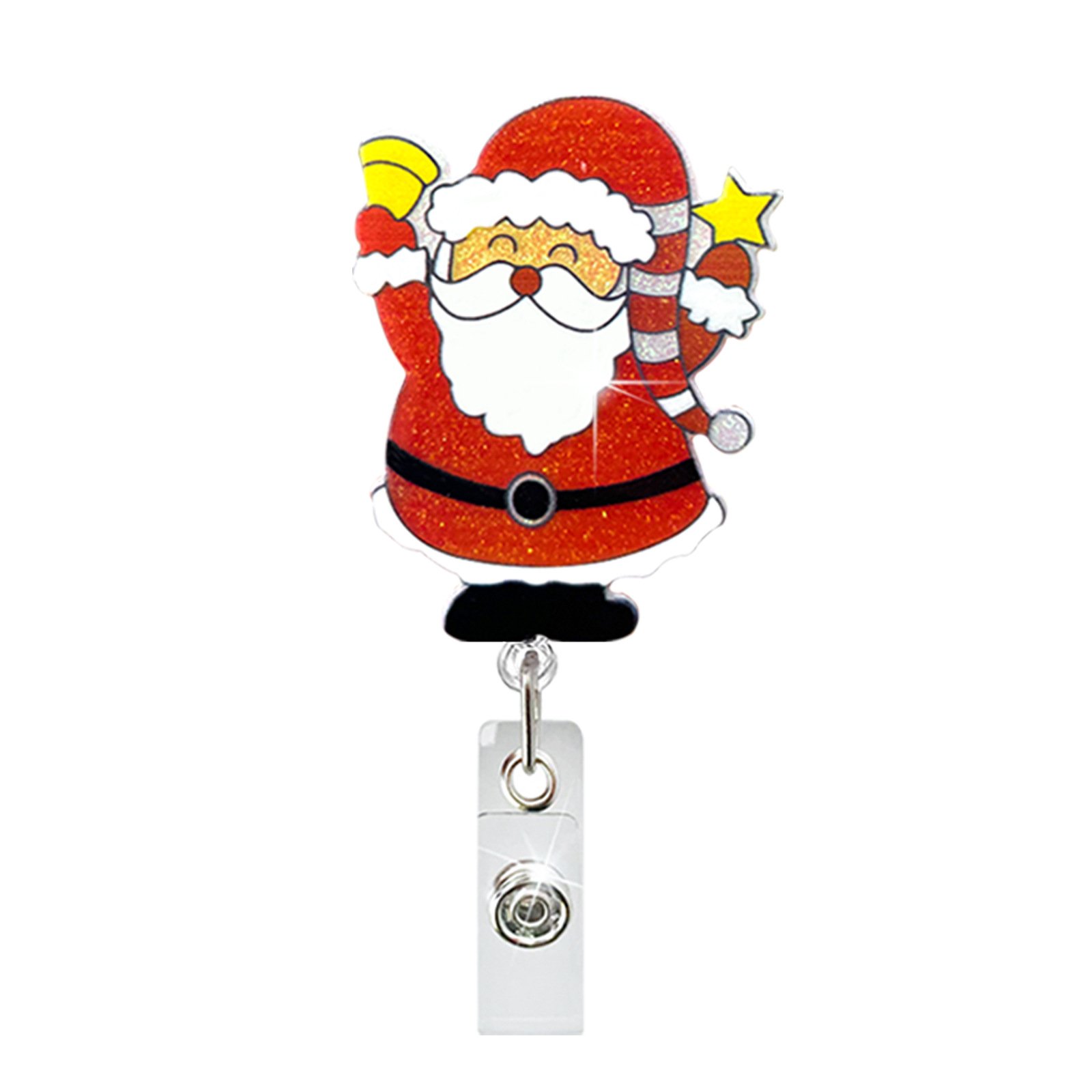 Christmas Acrylic Glitter Shake Badge Reel ID Nurse Name Badge Holder Acrylic Retractable Badge Reel with Alligator Back Clip