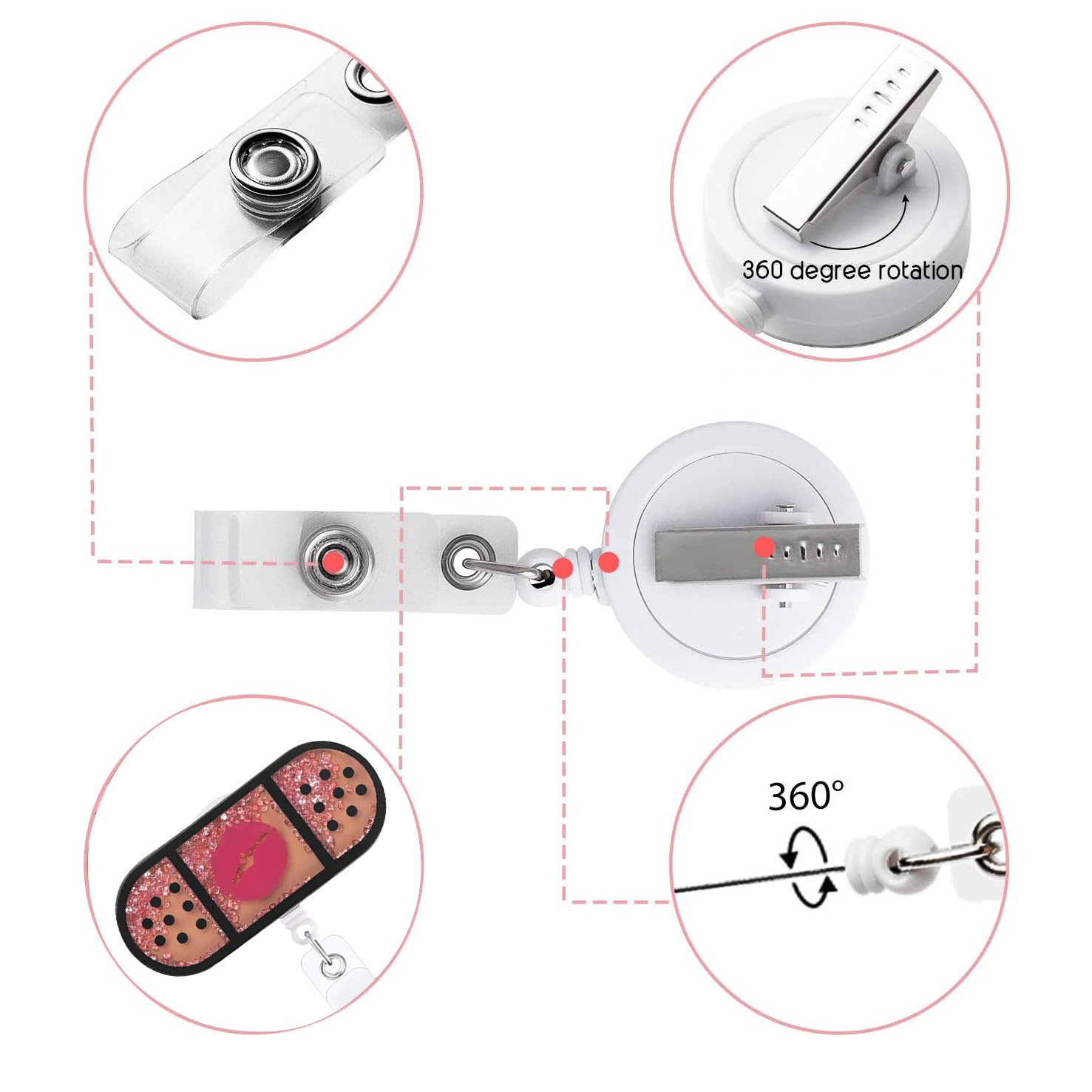 Acrylic Glitter Retractable Badge Reel Holder Clip for Doctor Nurse Gift
