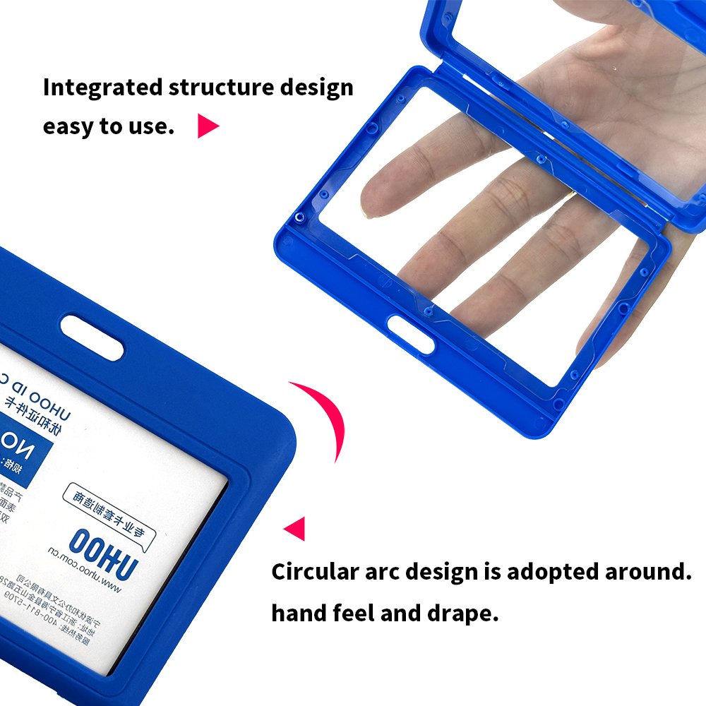UHOO6075 Eco-friendly double transparent pp plastic horizontal id card holder business badge holder Plastic card holder