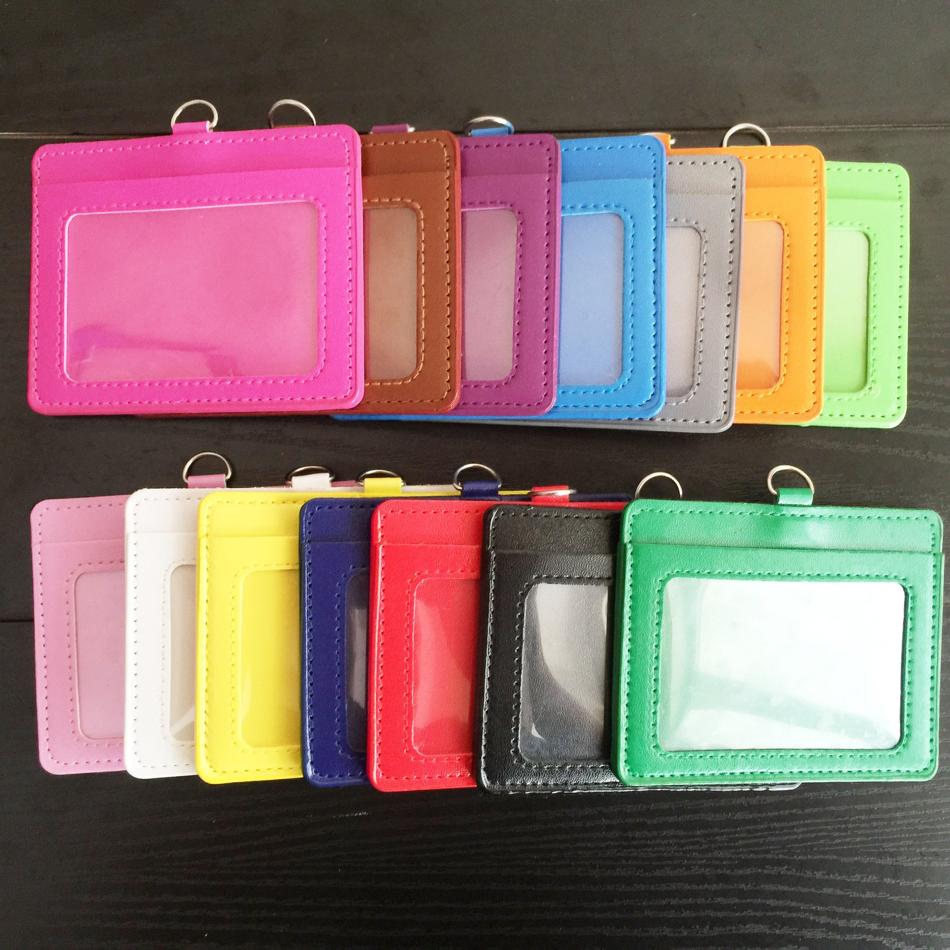 Cheap Price vertical and horizontal PU Leather Transparent Badge id Card Holder